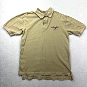 Oneita Polo Shirt Mens Large Tan Alaska Bear Paw Souvenir Vintage 90s Cotton